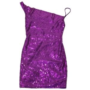 Hello Molly NWT One Shoulder Sequin Mini Dress Magenta Purple Size 4 Feminine